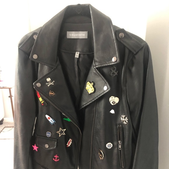 Faux leather jacket with patches and charms - Picture 1 of 5